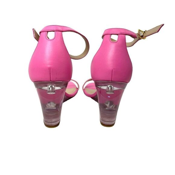 NEW Stuart Weitzman Nudistlucite Leather clear‎ Wedge Sandals Size 8 barbie pink - Picture 6 of 11
